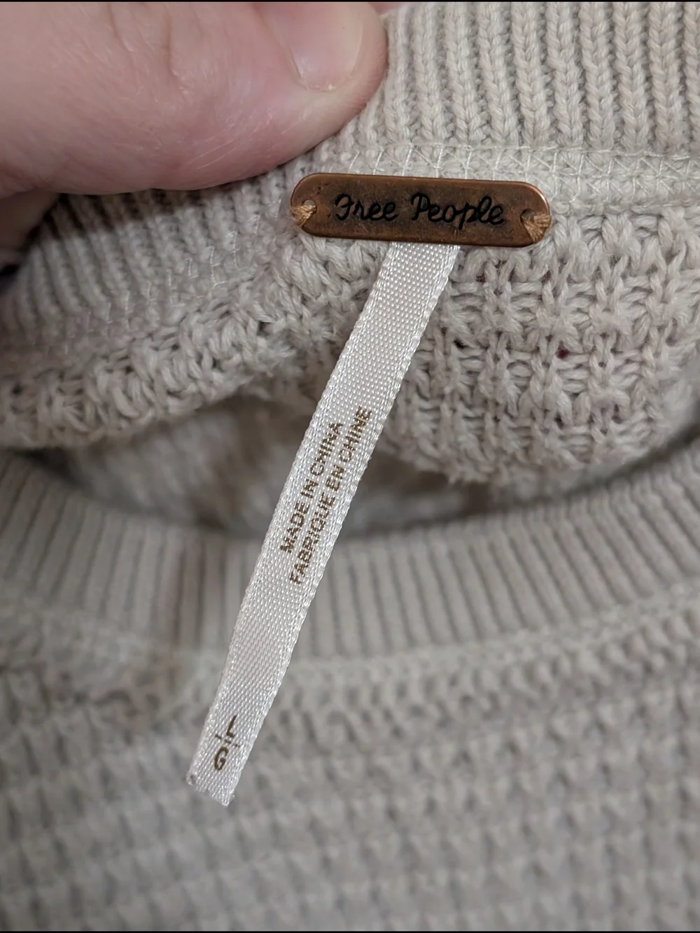 Free People Cream Off-Shoulder Waffle Knit Sweater Size Large